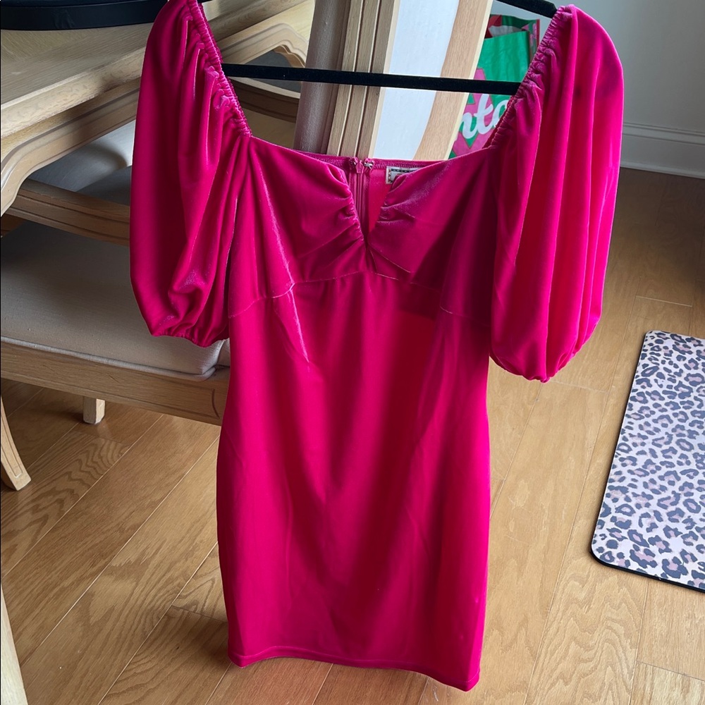 FLYING TOMATO Hot Pink Puff Sleeve
Velvety Dress NWOT